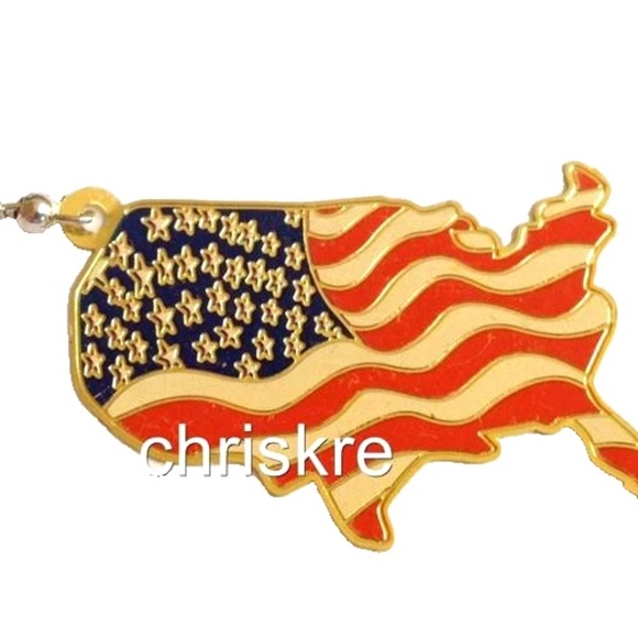 USA American US Flag Earrings Patriotic July 4th Gold Plated Brass Country Map - Picture 3 of 3